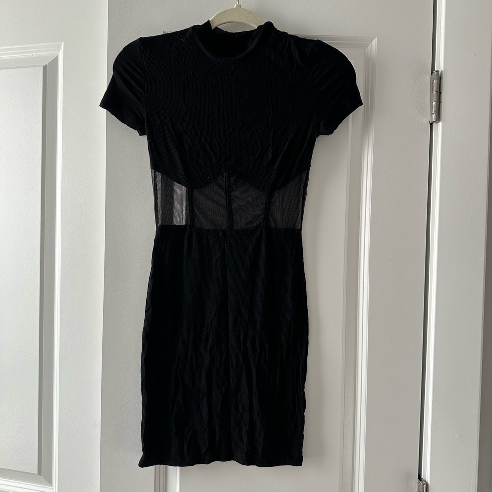 SHEIN Black Mini Dress with Mesh Detail